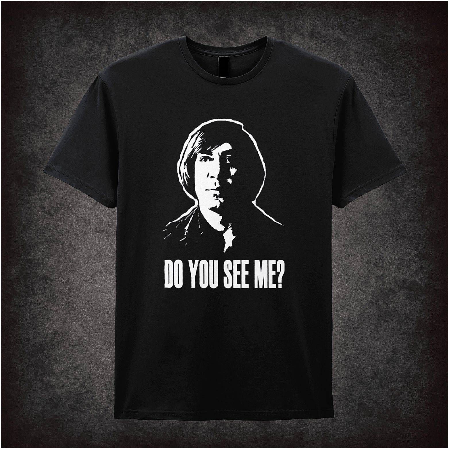 Do You See Me? soft-style black unisex t-shirt, No Country for Old Men inspired design, cult thriller movie fan apparel.