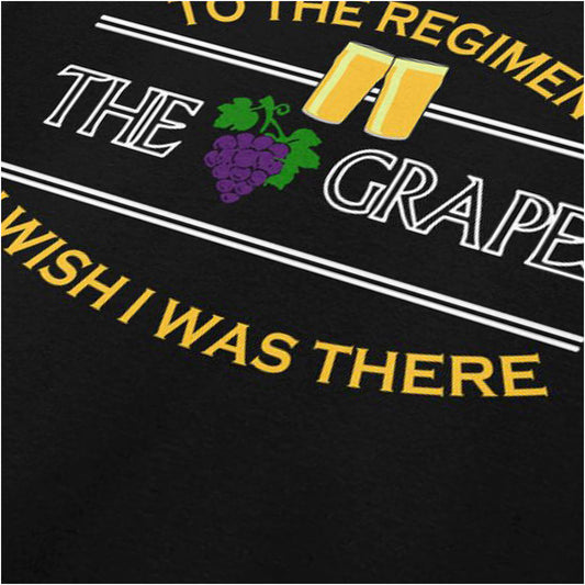 “‘To the regiment… The Grapes… I wish I was there’ close up T-shirt in black from Early Doors”