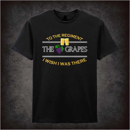 “‘To the regiment… The Grapes… I wish I was there’ T-shirt in black from Early Doors”