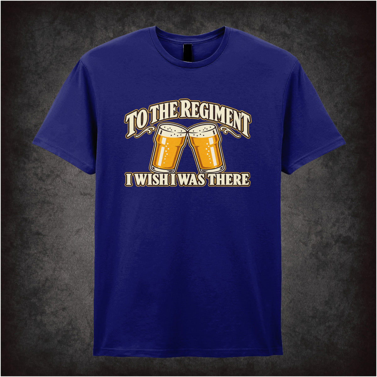 “‘To the regiment… I wish I was there’ T-shirt in navy from Early Doors”
