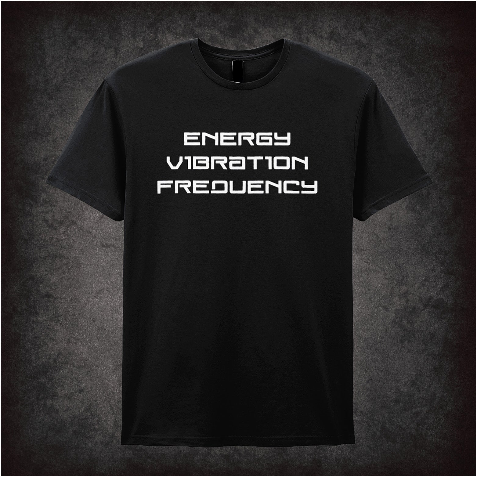 Energy, Vibration, Frequency black T-shirt inspired by Nikola Tesla perfect for science lovers, free thinkers, and fans of visionary genius and bold ideas.
