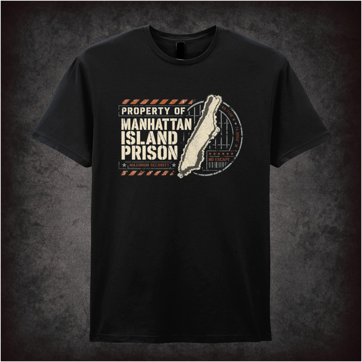 Manhattan Island Prison map logo T-shirt from Escape from New York