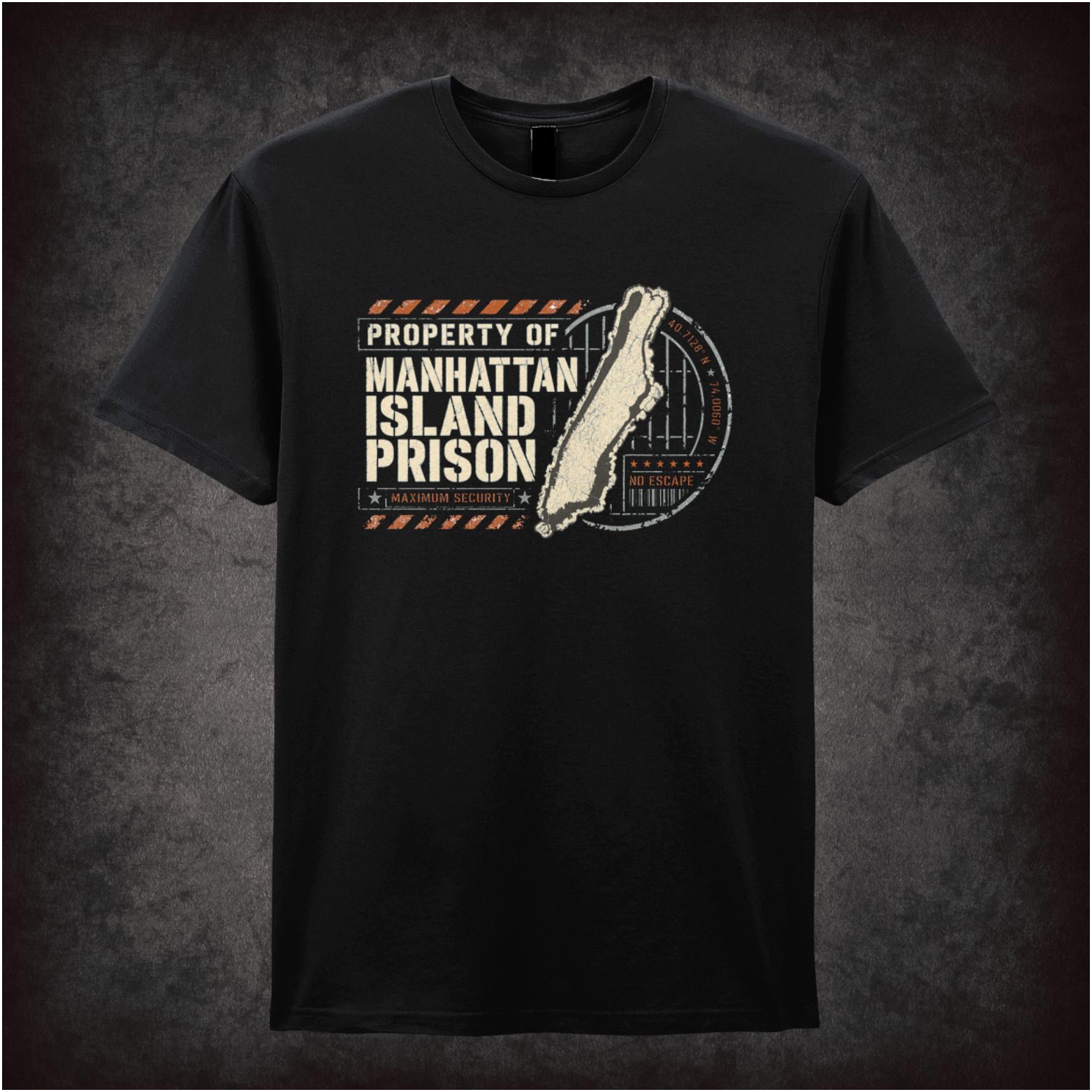 Manhattan Island Prison map logo T-shirt from Escape from New York