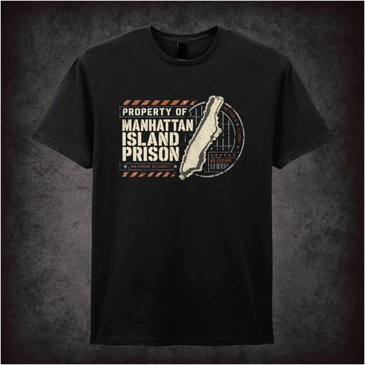 Manhattan Island Prison map logo T-shirt from Escape from New York