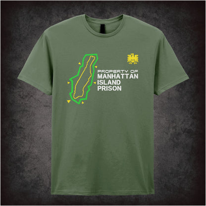 Property of Manhattan Island Prison Escape from New York inspired unisex T-shirt with graphic design 