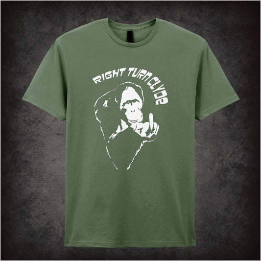 Right Turn Clyde unisex black t-shirt inspired by Every Which Way But Loose movie soft style retro comedy fan apparel