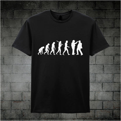 black coloured unisex T-shirt featuring a humorous 'Evolution of Richard, Richard and Edward Elizabeth Hitler' graphic from the TV series Bottom.