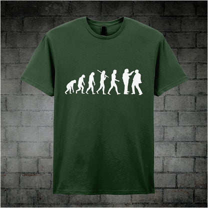 forest coloured unisex T-shirt featuring a humorous 'Evolution of Richard, Richard and Edward Elizabeth Hitler' graphic from the TV series Bottom.