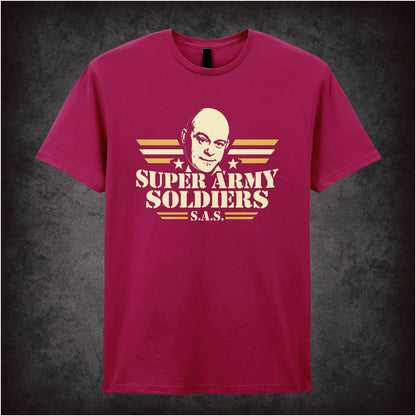 “Ross Kemp ‘Super Army S.A.S Soldiers’ T-shirt in cardinal red from Extras"