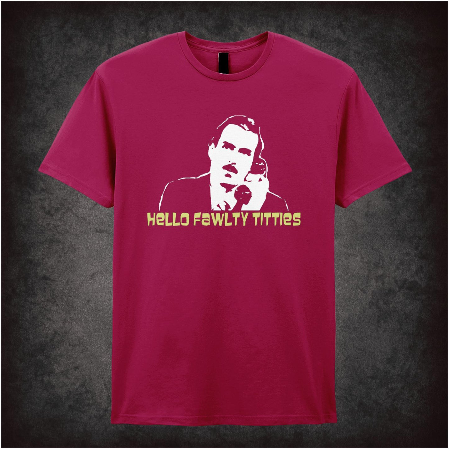 “Basil Fawlty ‘Hello Fawlty Titties’ T-shirt from Fawlty Towers”