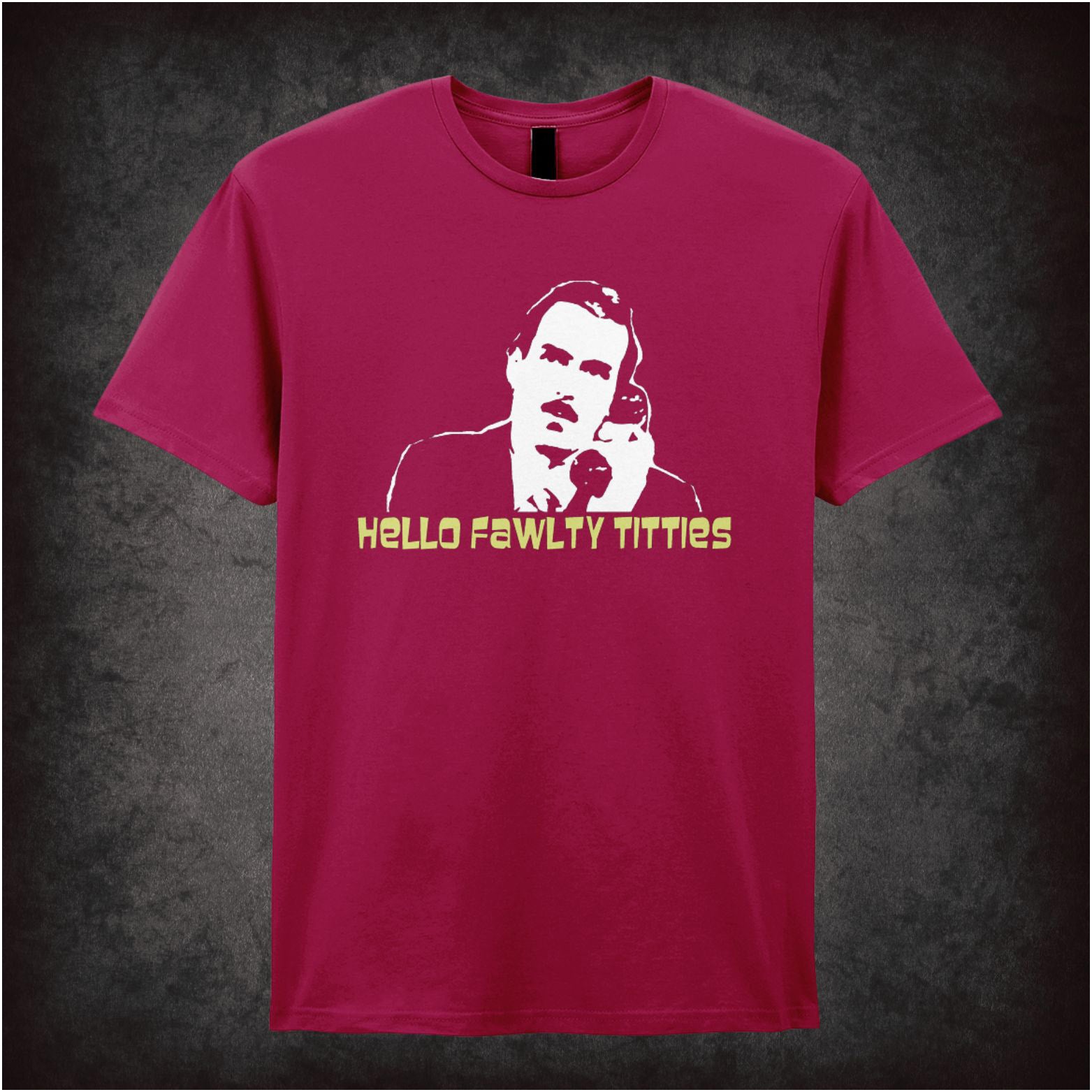 “Basil Fawlty ‘Hello Fawlty Titties’ T-shirt from Fawlty Towers”