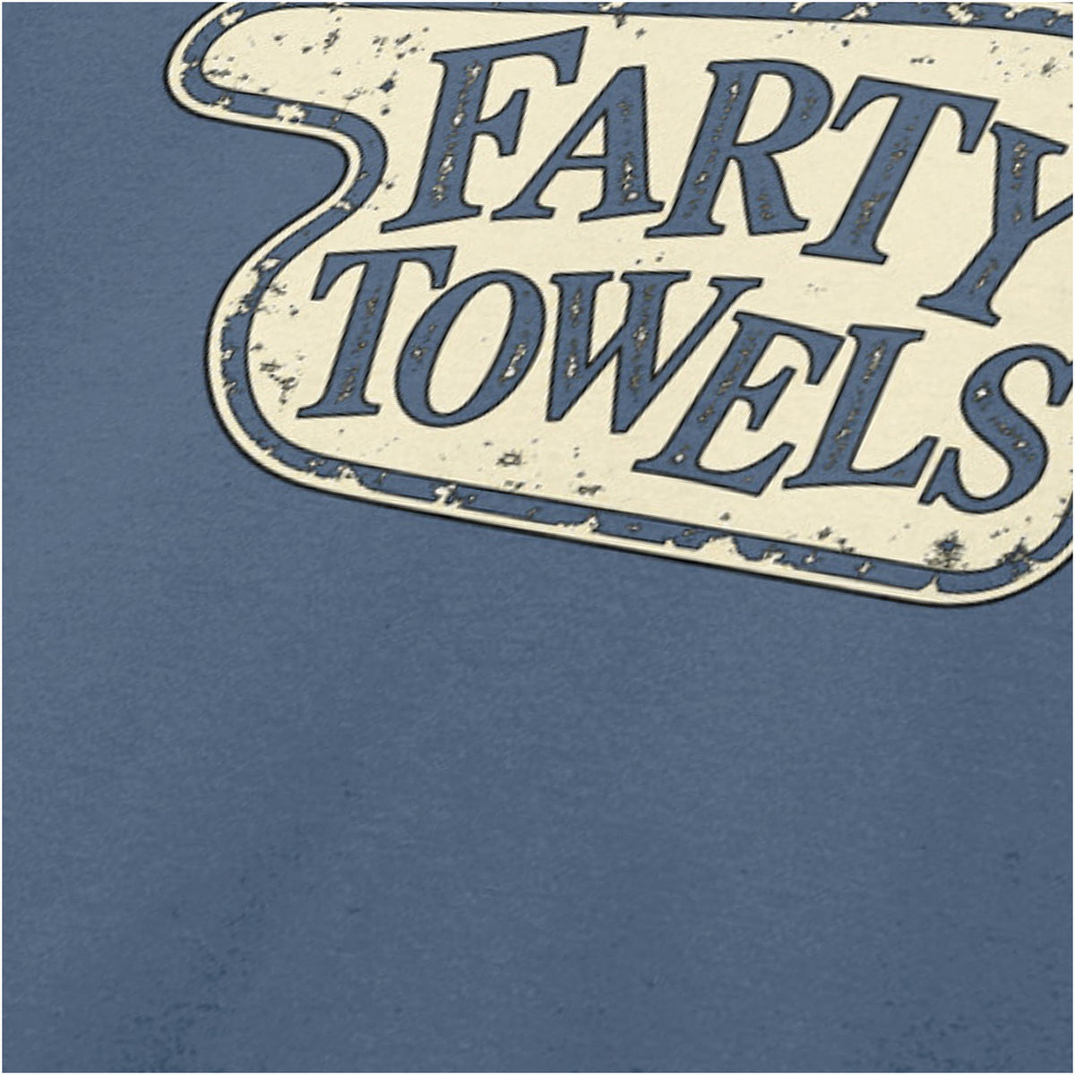 “‘Farty Towels’ hotel sign close up T-shirt in indigo from Fawlty Towers”