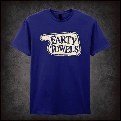“‘Farty Towels’ hotel sign T-shirt in navy from Fawlty Towers”