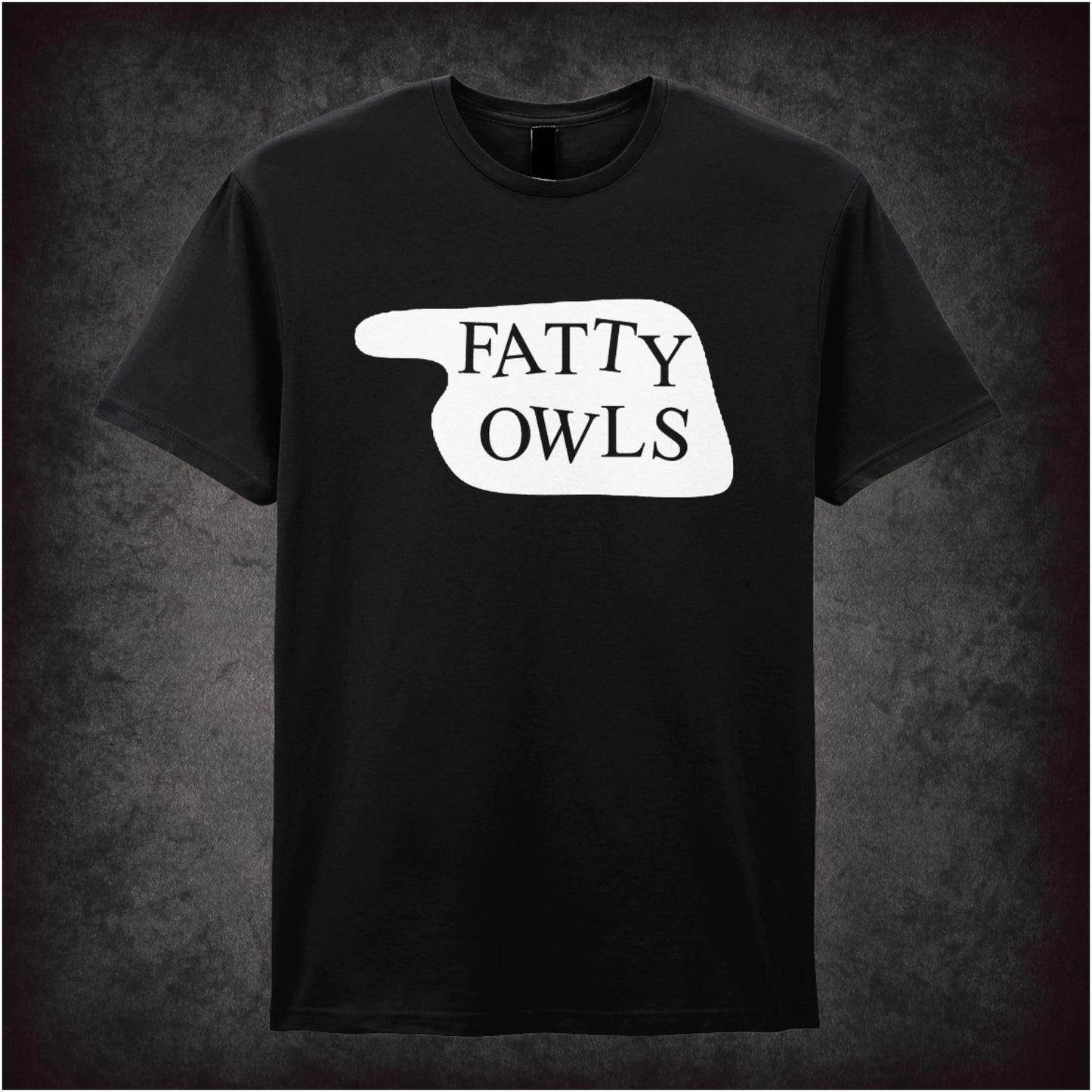Fatty Owls Hotel Sign – Cult Comedy Graphic T-Shirt