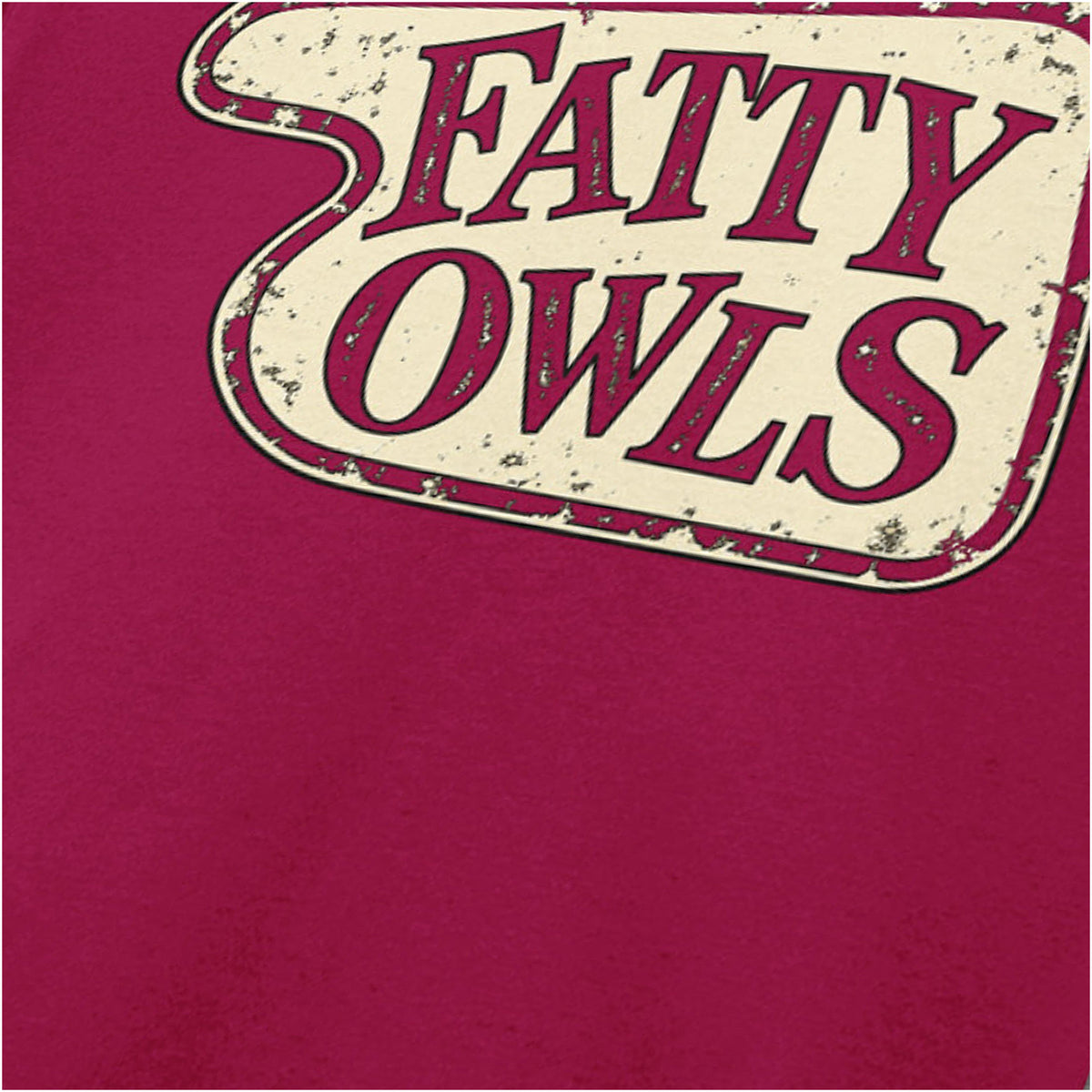 “‘Fatty Owls’ hotel sign close up T-shirt in cardinal red from Fawlty Towers”