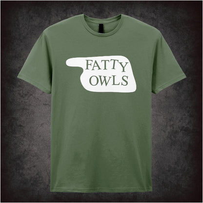 Fatty Owls Hotel Sign – Cult Comedy Graphic T-Shirt