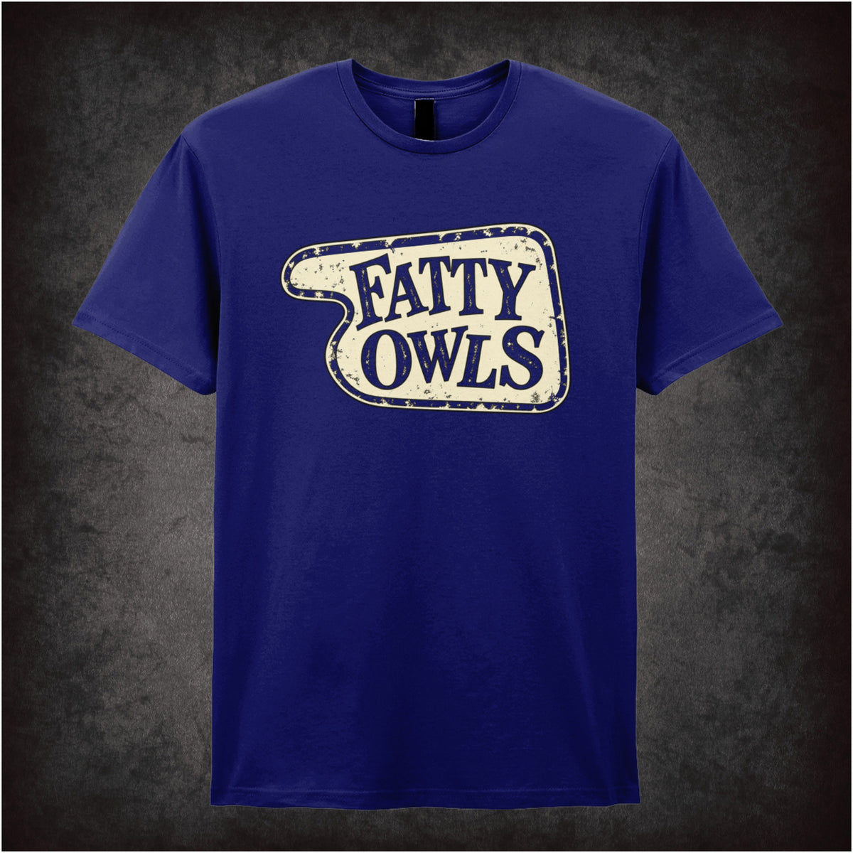 “‘Fatty Owls’ hotel sign T-shirt in navy from Fawlty Towers”