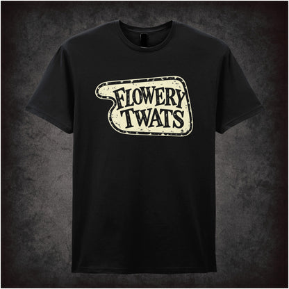 “‘Flowery Twats’ hotel sign T-shirt in black from Fawlty Towers”