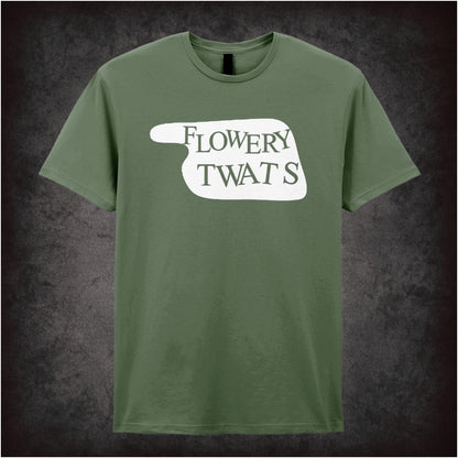 Flowery Twats Hotel Sign – Cult Comedy Graphic T-Shirt