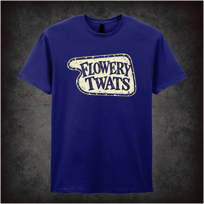 “‘Flowery Twats’ hotel sign T-shirt in navy from Fawlty Towers”