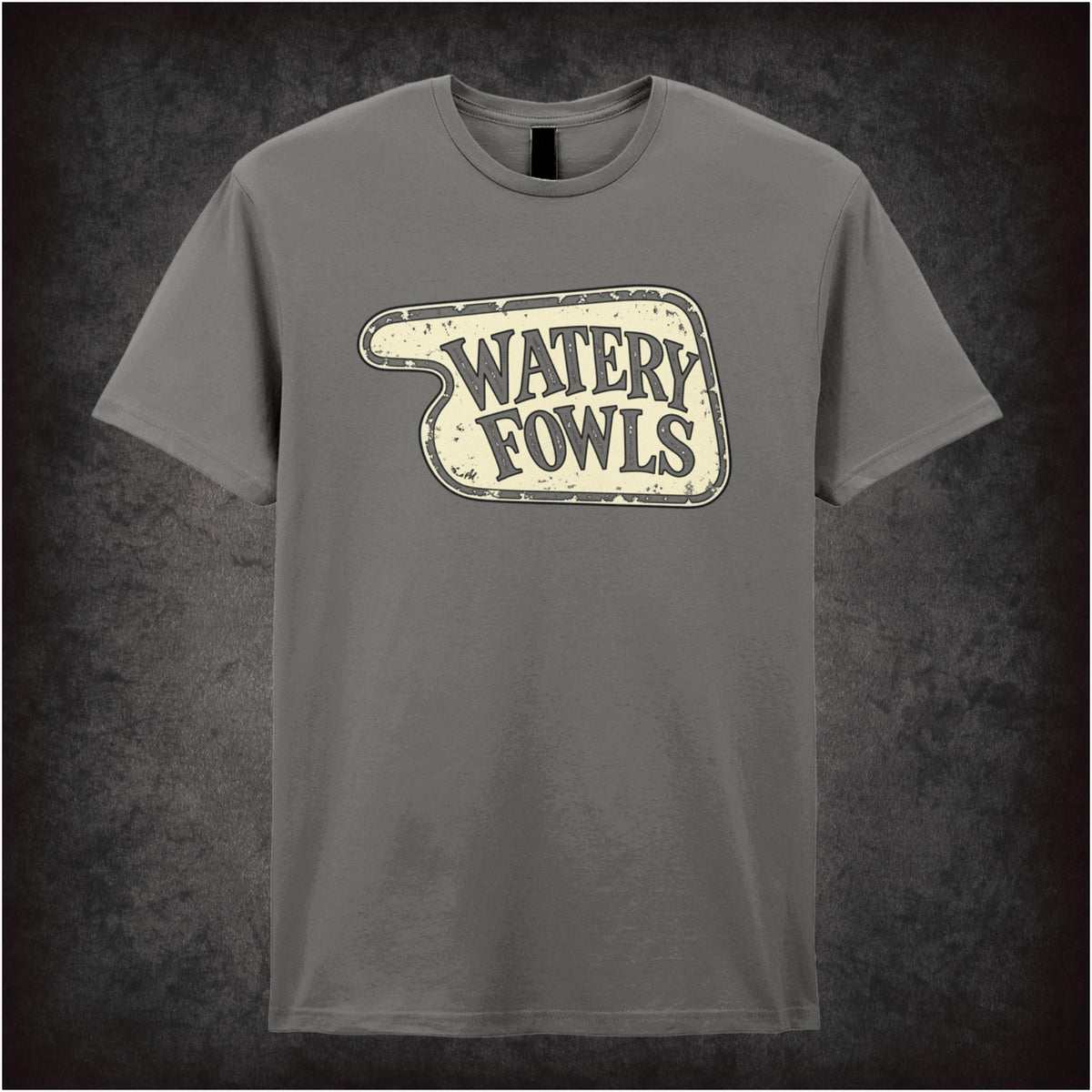 “‘Watery Fowls’ hotel sign T-shirt in charcoal from Fawlty Towers”