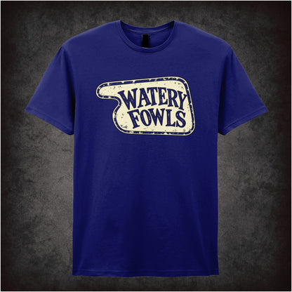 “‘Watery Fowls’ hotel sign T-shirt in navy from Fawlty Towers”