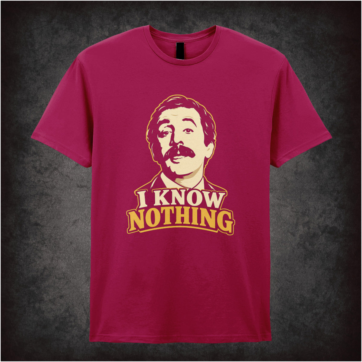 “Manuel ‘I know nothing!’ T-shirt in cardinal red from Fawlty Towers”