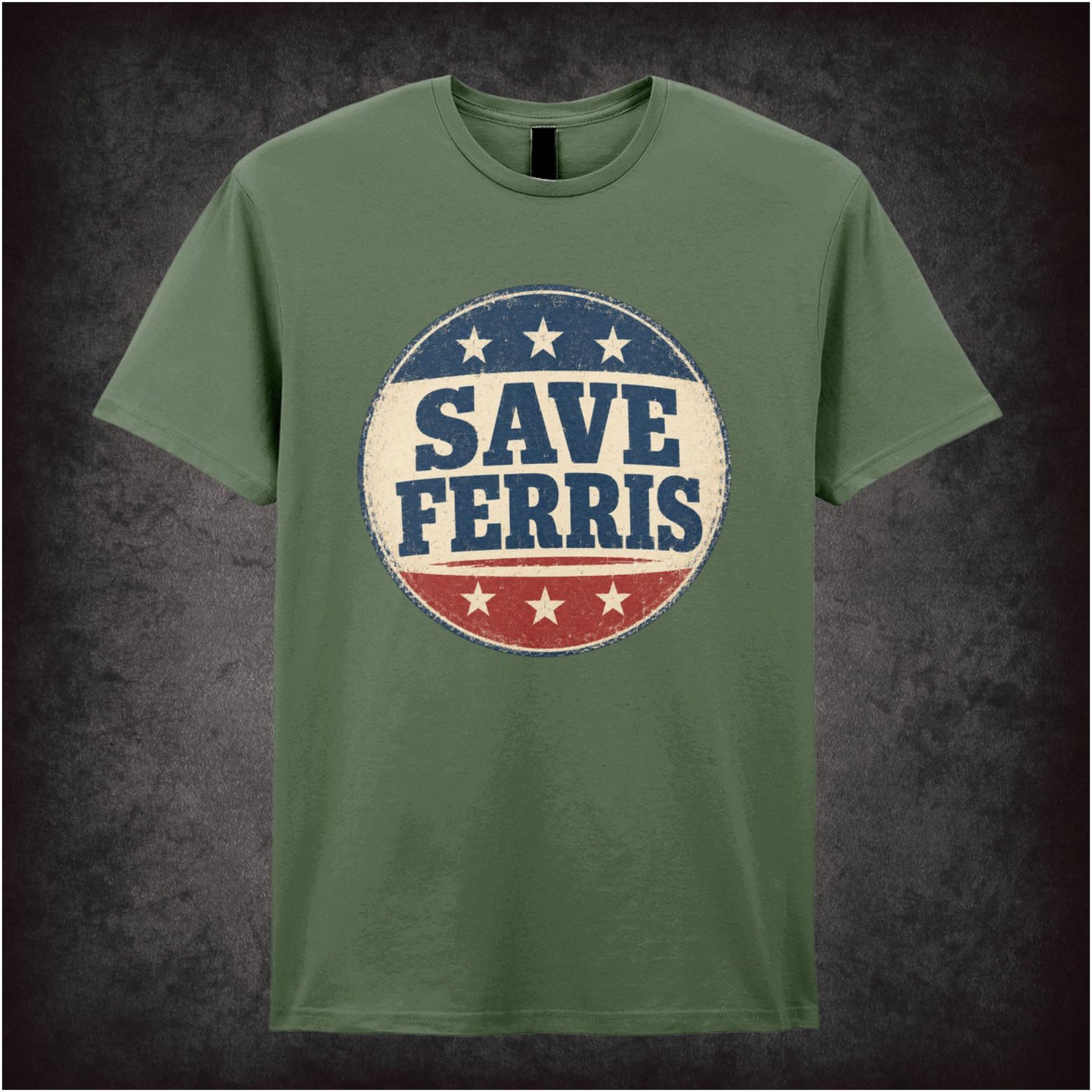 ‘Save Ferris’ campaign button logo T-shirt from Ferris Bueller’s Day Off