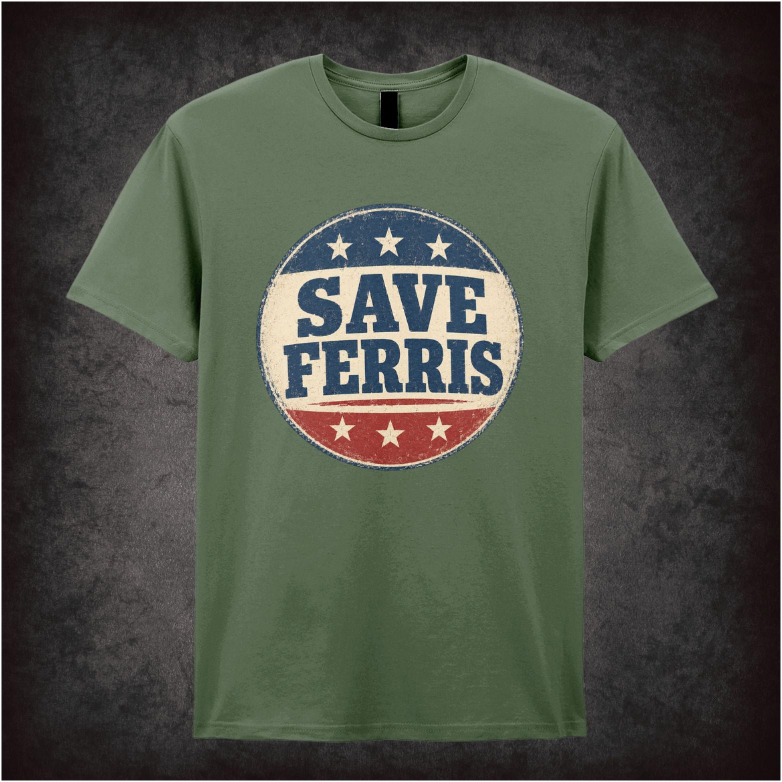 ‘Save Ferris’ campaign button logo T-shirt from Ferris Bueller’s Day Off