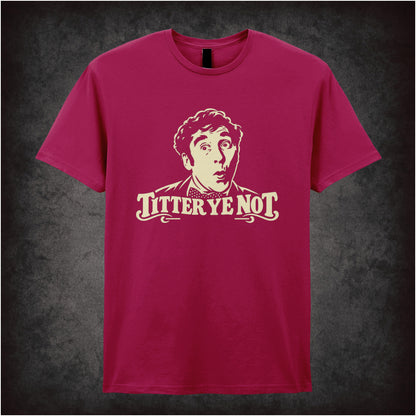 “Frankie Howerd ‘Titter ye not’ T-shirt in cardinal red from Frankie Howerd”