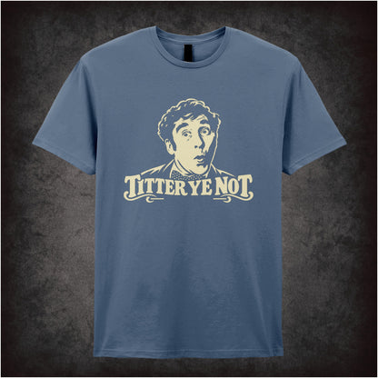 “Frankie Howerd ‘Titter ye not’ T-shirt in indigo from Frankie Howerd”