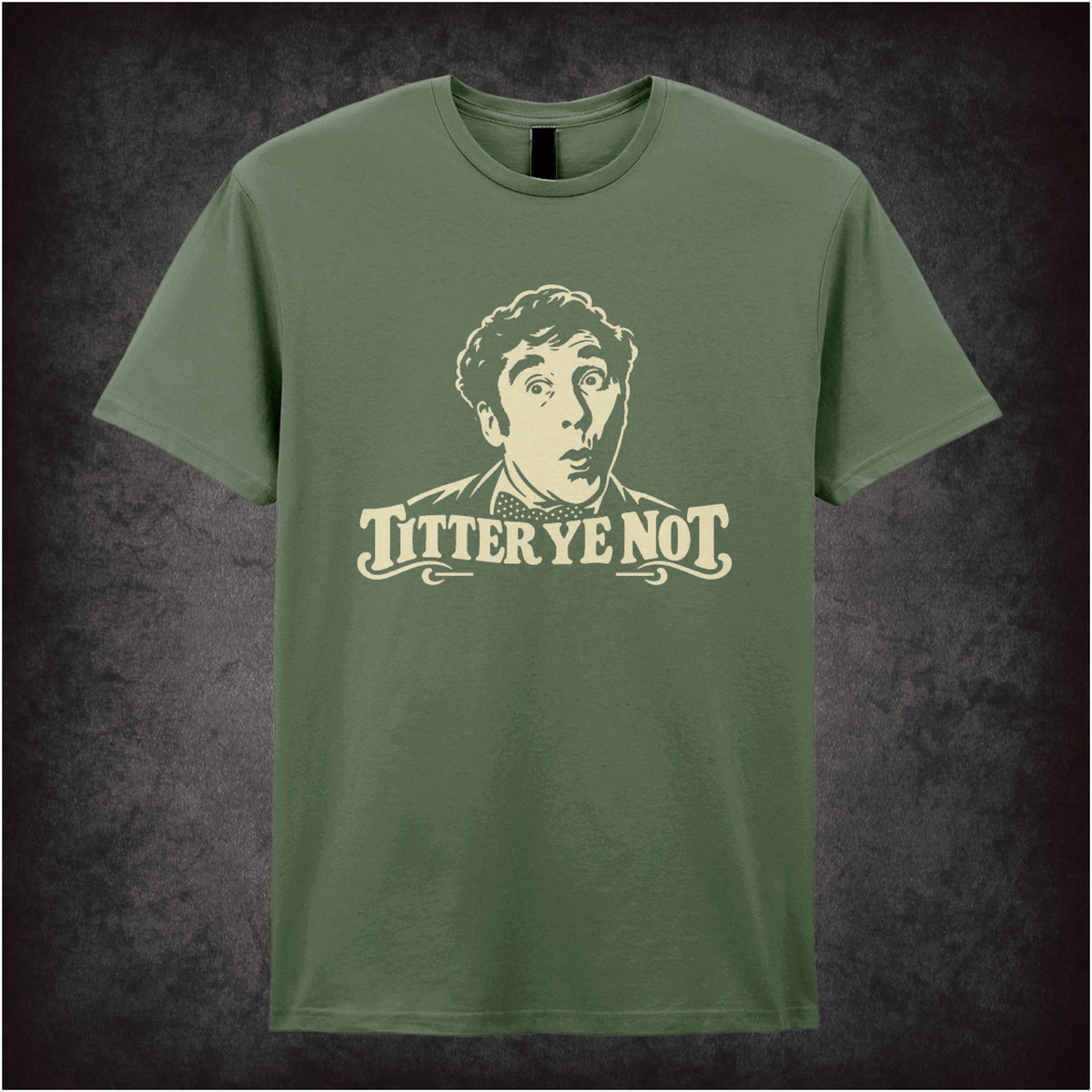 “Frankie Howerd ‘Titter ye not’ T-shirt in military green from Frankie Howerd”