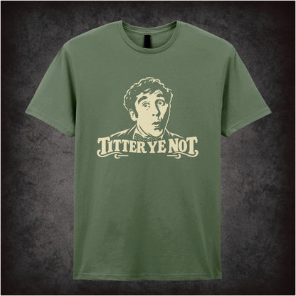 “Frankie Howerd ‘Titter ye not’ T-shirt in military green from Frankie Howerd”