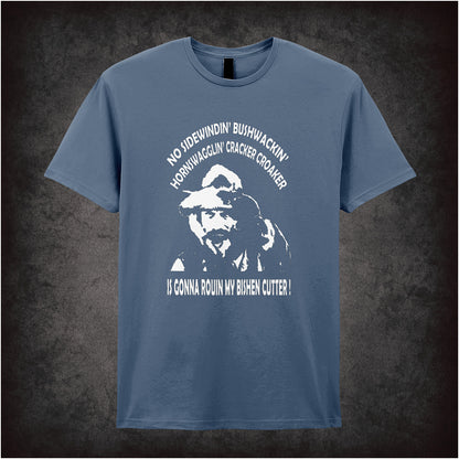 Gabby Johnson Blazing Saddles inspired soft style indigo unisex T-shirt featuring classic movie quote design, perfect for fans of vintage comedy films.