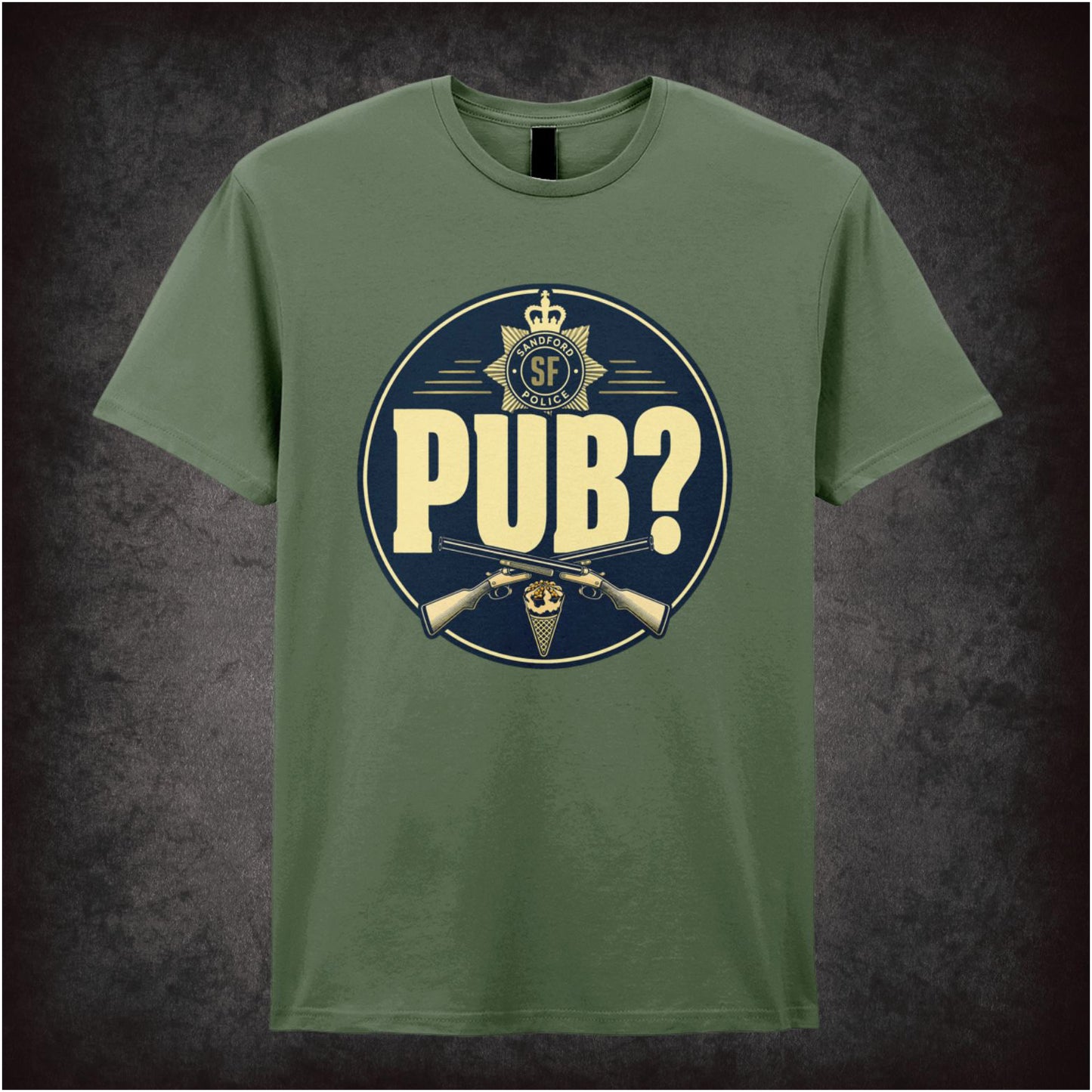 ‘sandford police PUB?’ T-shirt from Hot Fuzz