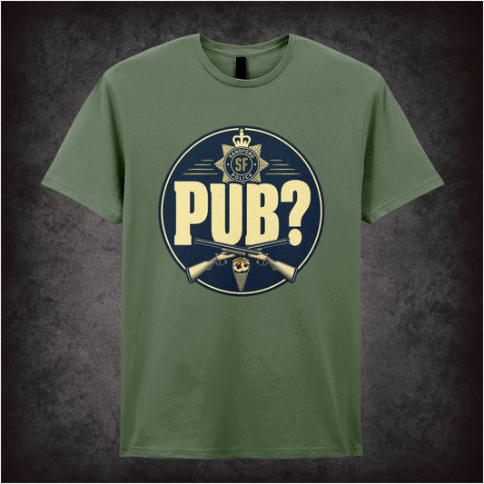 ‘sandford police PUB?’ T-shirt from Hot Fuzz