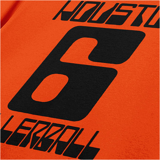 Houston 6 Rollerball team jersey text close up T-shirt in orange from Rollerball