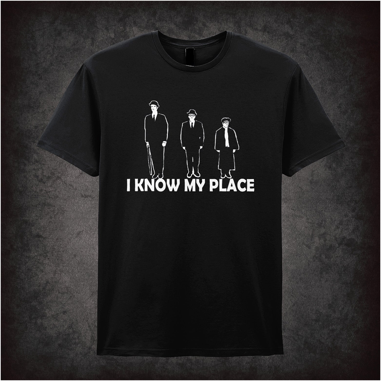 I Know My Place unisex black t-shirt inspired by The Frost Report comedy sketch soft style retro British TV fan apparel