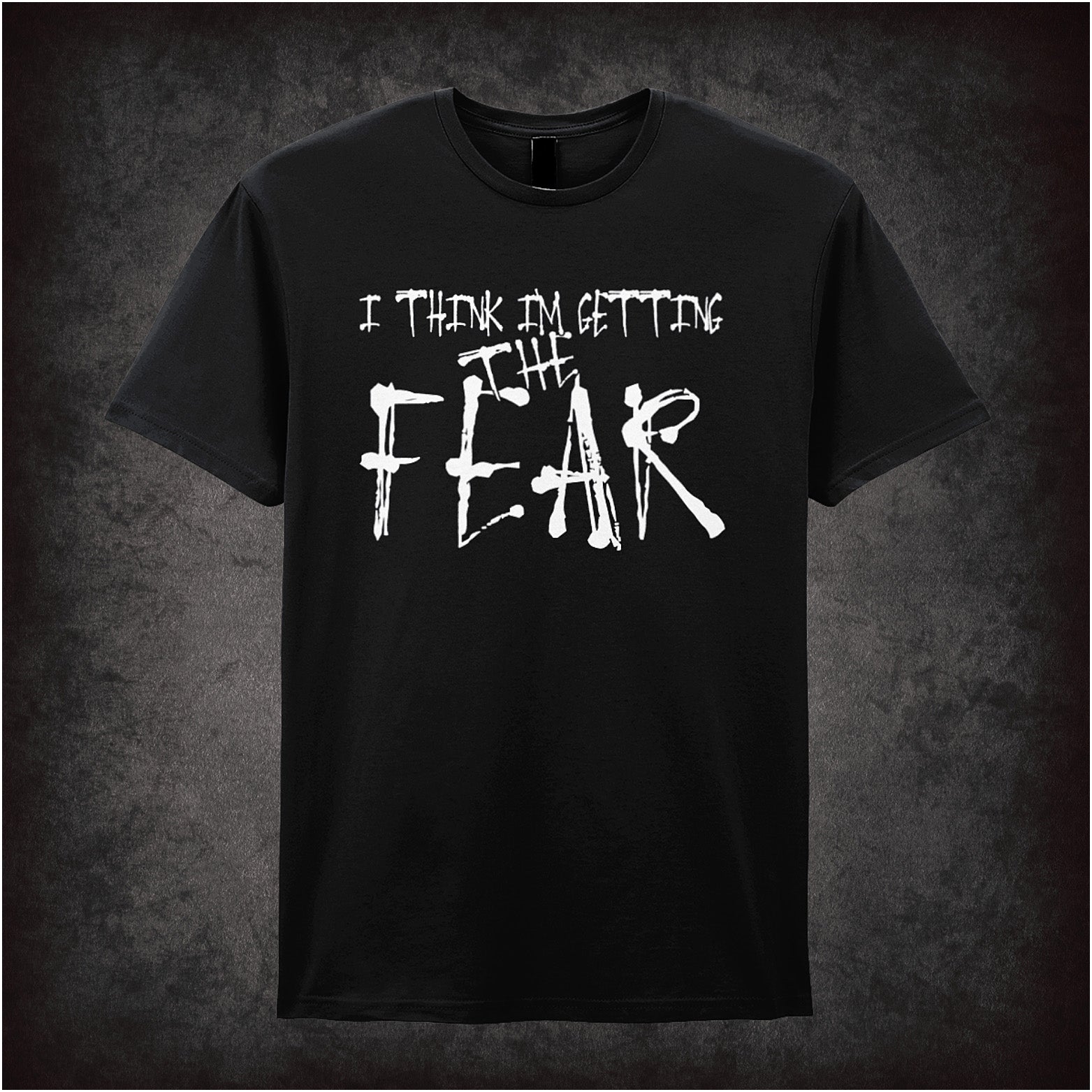 I Think I'm Getting the Fear soft-style black unisex t-shirt, Fear and Loathing in Las Vegas inspired design, cult psychedelic movie fan apparel.