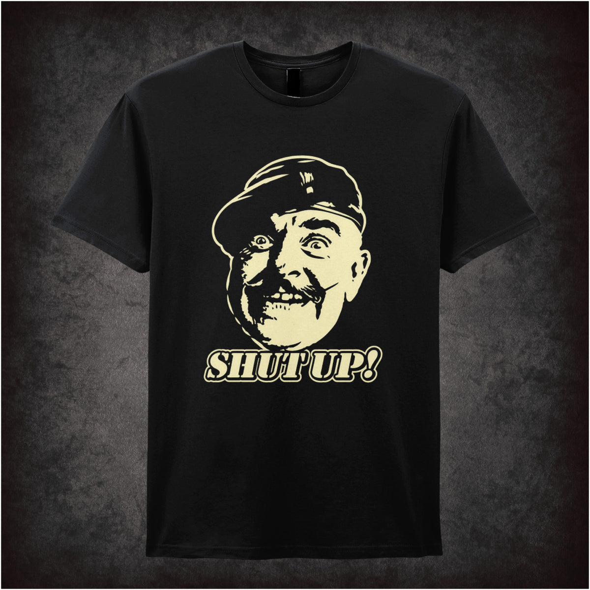 “Sergeant Major Williams ‘Shut up!’ T-shirt in black from It Ain’t Half Hot Mum”