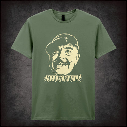 “Sergeant Major Williams ‘Shut up!’ T-shirt in military green from It Ain’t Half Hot Mum”