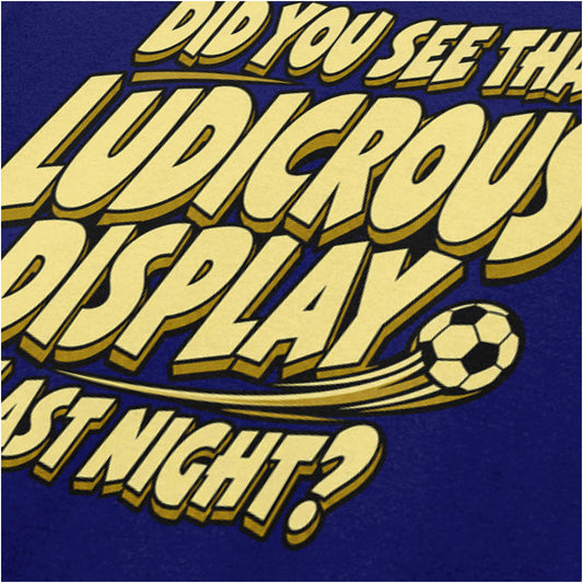 “Roy ‘Did You See That Ludicrous Display Last Night?’ close up T-shirt in navy from The IT Crowd”