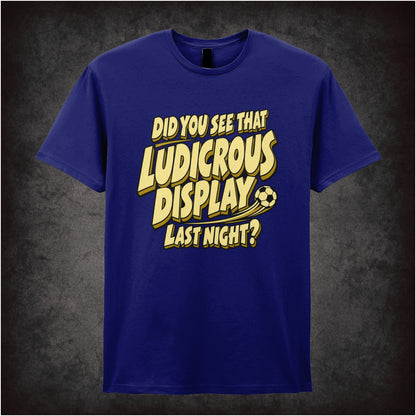 “Roy ‘Did You See That Ludicrous Display Last Night?’ T-shirt in navy from The IT Crowd”