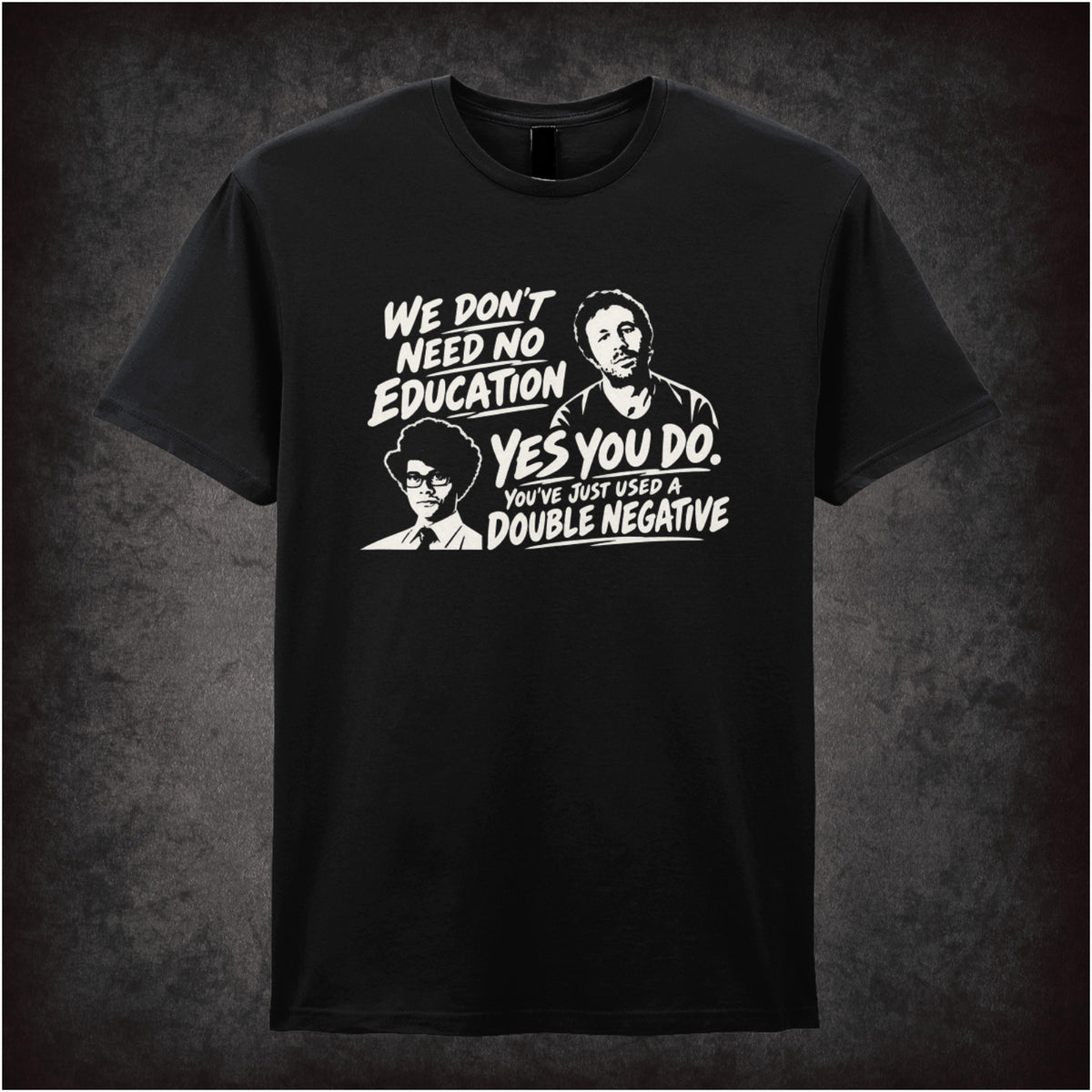 “Roy & Moss ‘We don’t need no education… Yes you do, you’ve just used a double negative’ T-shirt in black from The IT Crowd”