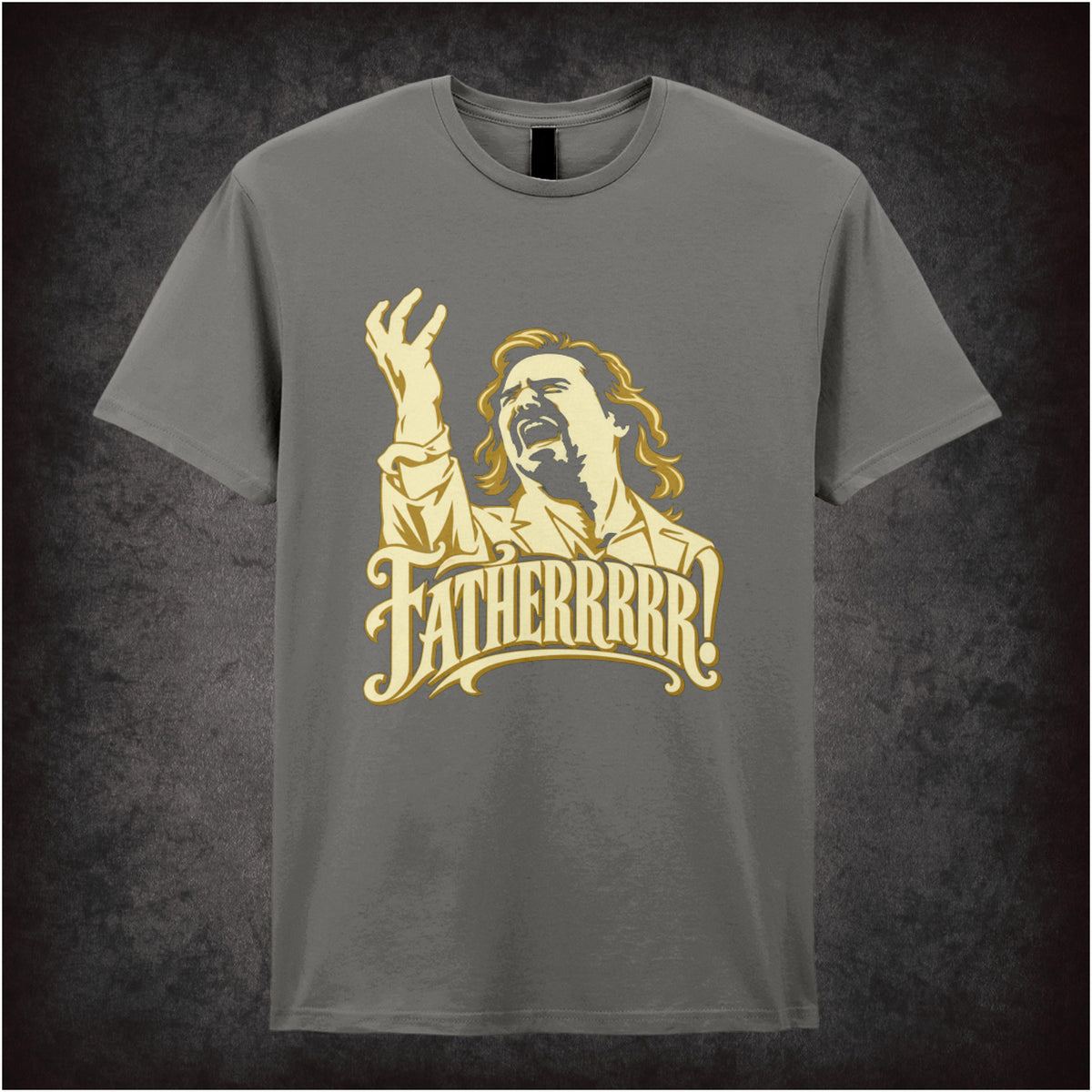 “Douglas Reynholm ‘Fatherrrrr!’ T-shirt in charcoal from The IT Crowd”