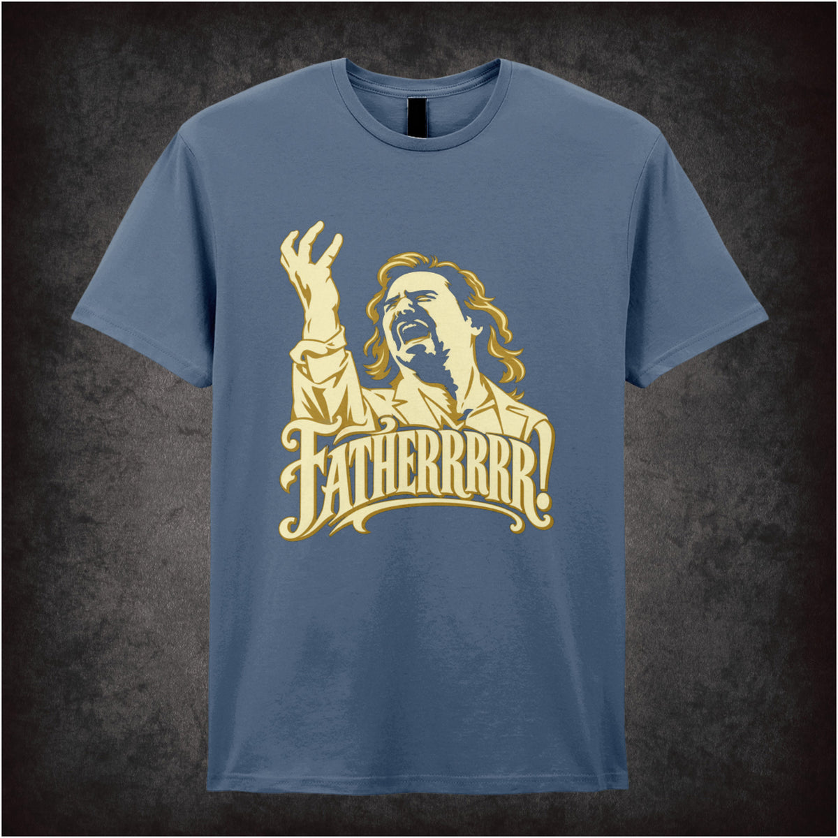 “Douglas Reynholm ‘Fatherrrrr!’ T-shirt in indigo from The IT Crowd”