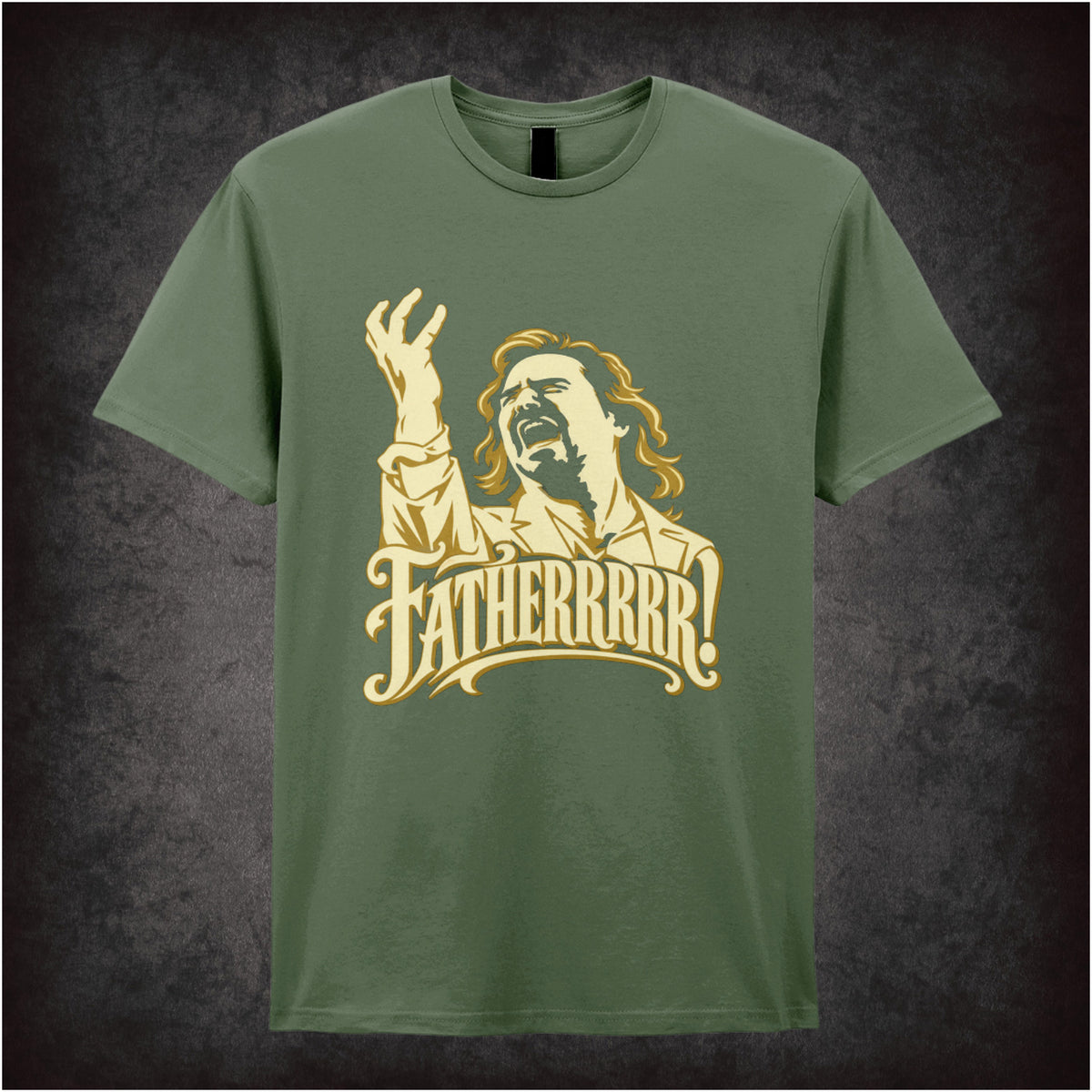 “Douglas Reynholm ‘Fatherrrrr!’ T-shirt in military green from The IT Crowd”
