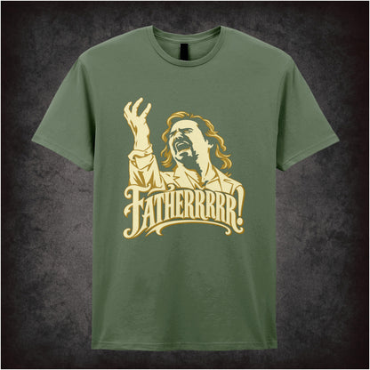 “Douglas Reynholm ‘Fatherrrrr!’ T-shirt in military green from The IT Crowd”