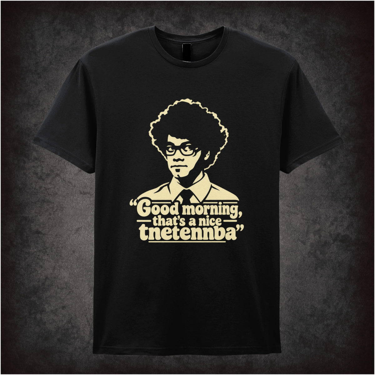 “Moss ‘Good morning, that’s a nice tnetennba’ T-shirt in black from The IT Crowd”