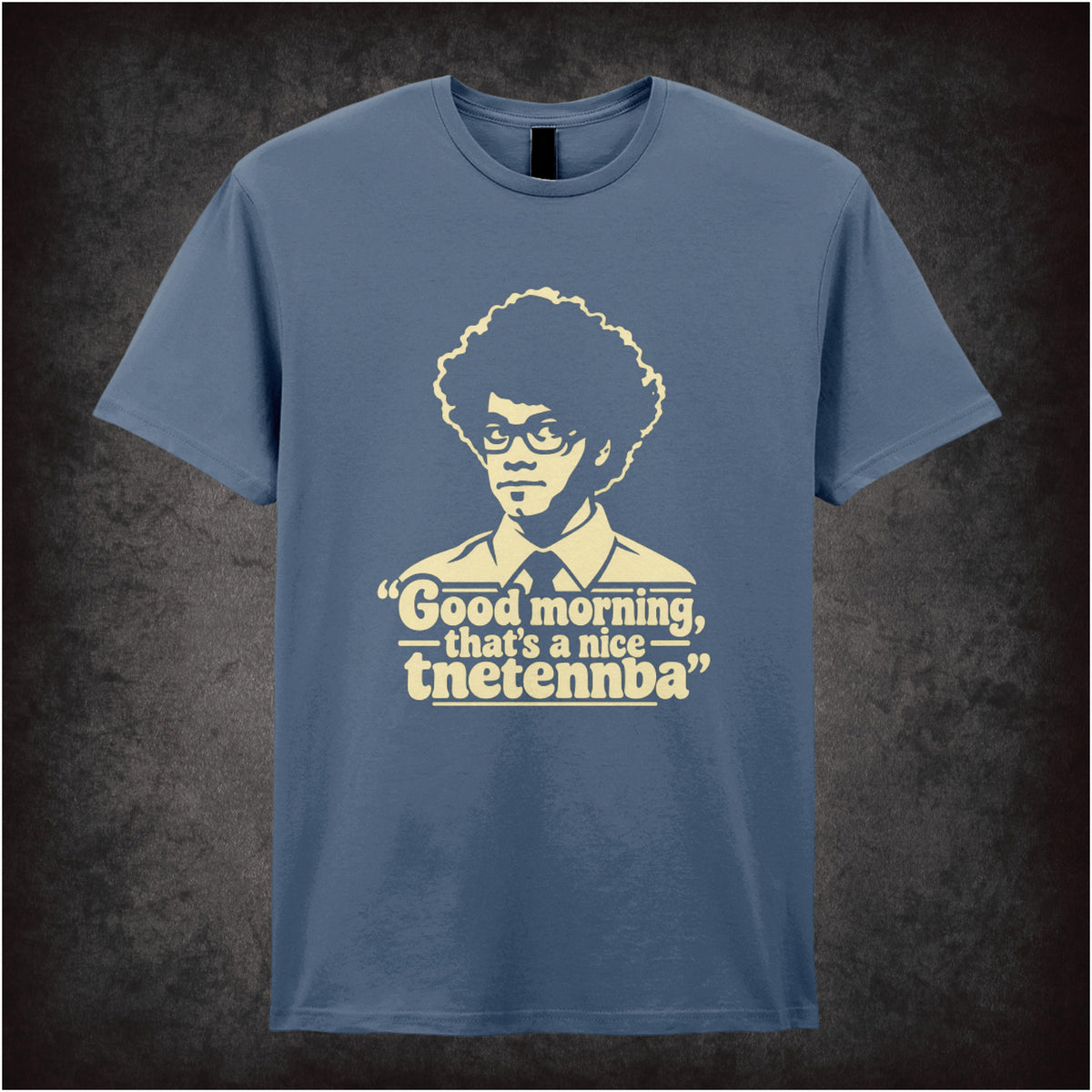 “Moss ‘Good morning, that’s a nice tnetennba’ T-shirt in indigo from The IT Crowd”